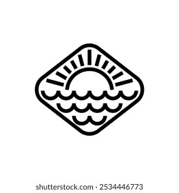 line sea sun in rhombus shape badge icon logo