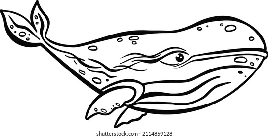 Line sea whale, fish symbol vector hand drawn