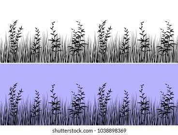 Line Seamless Landscape with Black Silhouette Grass, Isolated on White and Color Background, Element for Your Design. Vector