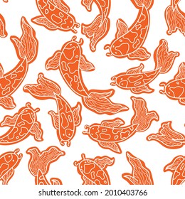 Line seamless patern wih four traditional Japanese koi. Can be used for wallpaper, pattern fills, web page background, surface textures.