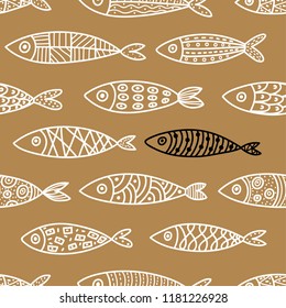 Línea de patrón sin fisuras con peces lindos. Fondo del mar. El patrón inconsútil se puede utilizar para el Fondo de pantalla, rellenos del patrón, fondo de la página del Web, texturas superficiales.