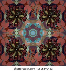 Line seamless pattern. Cute flowers. Vector Trendy fabric pattern.