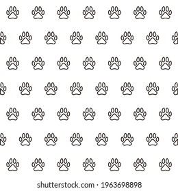 Line seamless pattern footprints of dog. Black animal tracks. Vector texture for textiles and wallpaper.