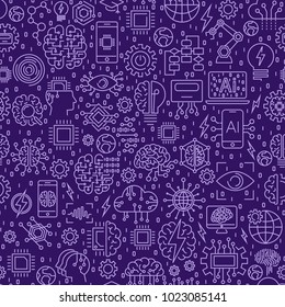 Line Seamless pattern. Vector illustration background with tiles. Icons on artificial intelligence theme. ESP 10