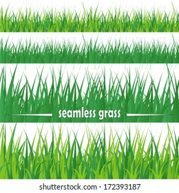 Line seamless and set of fresh green grass, element for design, isolated on white background. Vector