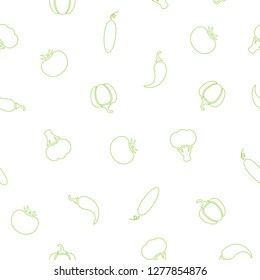 Line seamless vegetable background vector flat illustration. Modern seamless texture background design with line silhouette vegetable in green and white colors for wrapping paper, restaurant wallpaper