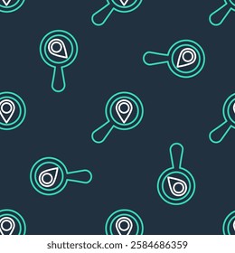 Line Search location icon isolated seamless pattern on black background. Magnifying glass with pointer sign.  Vector