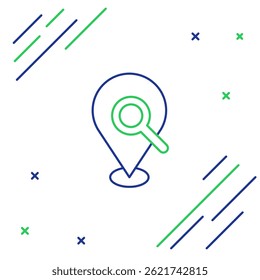 Positionssuchstandortsymbol einzeln auf weißem Hintergrund. Vergrößerungsglas mit Zeigerzeichen. Farbiges Umrisskonzept Vektorgrafik