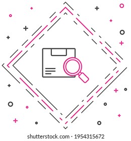 Line Search package icon isolated on white background. Parcel tracking. Magnifying glass and cardboard box. Logistic and delivery. Colorful outline concept. Vector Illustration