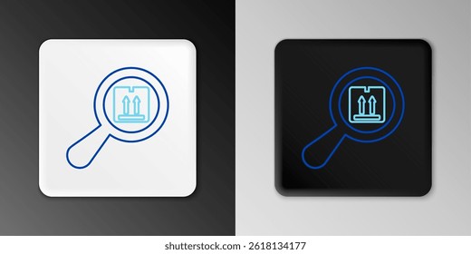 Line Search package icon isolated on grey background. Parcel tracking symbol. Magnifying glass and cardboard box. Logistic and delivery. Colorful outline concept. Vector