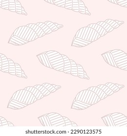 Line Seashells vector seamless pattern. Sea beach simple doodle summer print for fabric, paper, wrap.