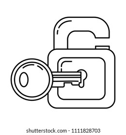 line security padlock protection with key object inside
