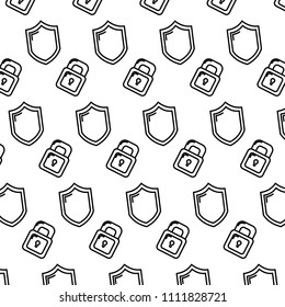 line security padlock and shield protection background