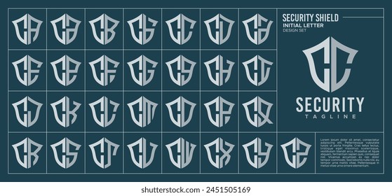 Line security shield letter C CC logo design set