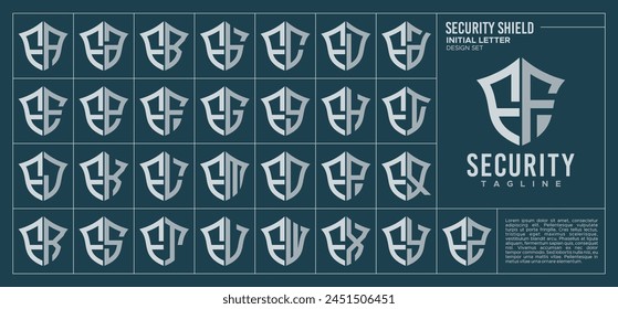 Line security shield letter F FF logo design set