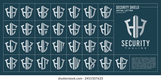 Line security shield letter H HH logo design set