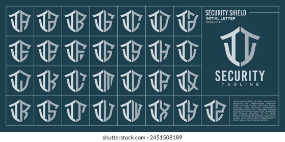 Line security shield letter I II logo design set