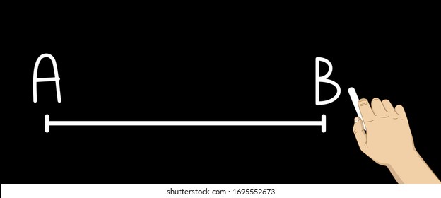 line segment, point a to point b, blackboard, hand holding chalk 