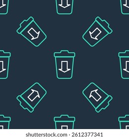 Line Send to the trash icon isolated seamless pattern on black background.  Vector