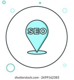 Icono de optimización SEO de línea aislado sobre fondo blanco. Concepto de contorno colorido. Vector