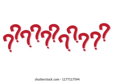 Line series pattern of question marks in red color sign with shadow isolated on a white transparent seamless background. Vector illustration.