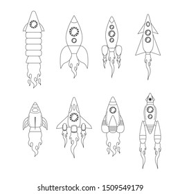 Line Set Cartoon Spaceships Rocketships Spacecrafts Stock Vector ...