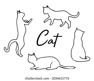 line set cat silhouette. Vector icon and logo kitten. illustration cat abstract lines.
