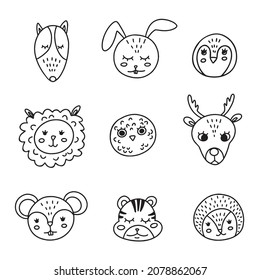 Line set of cute animal faces