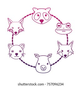 line set cute heads wilds animals design