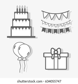 line set happy birthday celebration icon