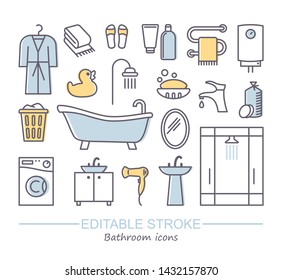 Line set of icons - bathroom. Vector illustration with editable stroke