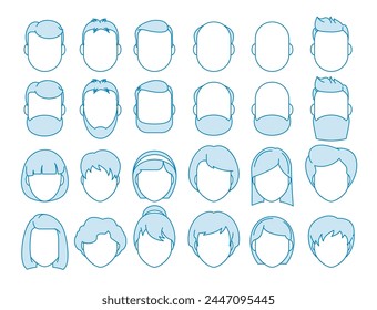 Line Set of people icons. Male and Female characters. Men and women faces. Avatar for social networks, applications, web design. Vector illustration
