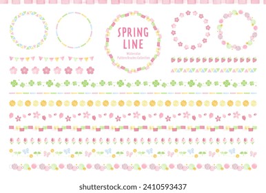 Line set of Spring Watercolor illustrations. Pattern brush available.Good for design materials such as frames, decorative borders, backgrounds, etc.