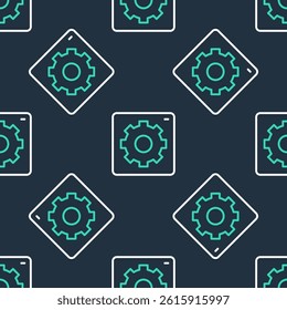 Line Setting icon isolated seamless pattern on black background. Tools, service, cog, gear, cogwheel sign.  Vector