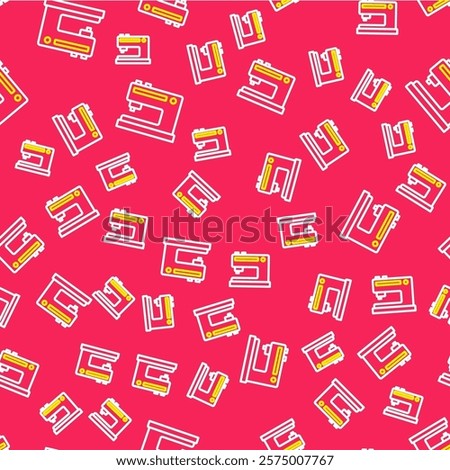 Line Sewing machine icon isolated seamless pattern on red background.  Vector