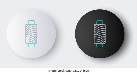 Hilo de coser de línea en el icono de bobina aislado en el fondo gris. Estanque de yarn. Robbin de hilo. Concepto de esquema colorido. Vector
