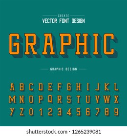 Line shadow font and alphabet vector, Typeface and number design, Graphic text on background