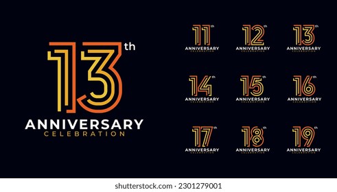 Line shape anniversary logo collections. Birthday number for event, invitation card, or banner element. Celebration year symbol
