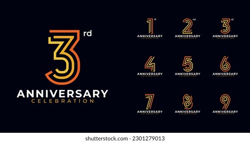 Line shape anniversary logo collections. Birthday number for event, invitation card, or banner element. Celebration year symbol