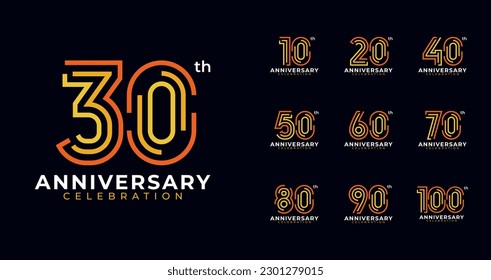 Line shape anniversary logo collections. Birthday number for event, invitation card, or banner element. Celebration year symbol