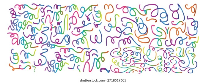 Line shape color gradient, abstract wave 3d element, fluid ribbon rainbow color, spiral dynamic kid doodle, colorful neon gradation fun curve isolated on white background. big set design Bright vector illustration