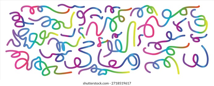 Gradiente de color de forma de línea, elemento abstracto de onda 3d, color de arco iris de cinta fluida, garabato dinámico de niño en espiral, curva de diversión de gradación de neón colorida aislada sobre fondo blanco. diseño de conjunto grande Ilustración vectorial brillante