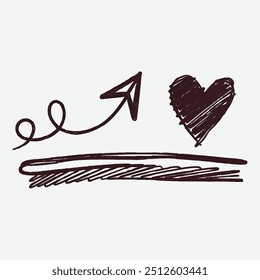 Line shape marker underline, arrow, heart brush element set