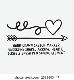 Line shape marker underline, arrow, heart brush element set