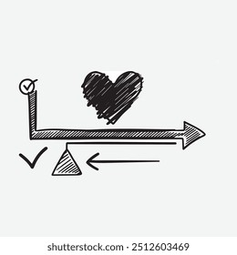 Line shape marker underline, arrow, heart brush element set