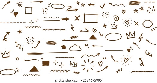 Line shape marker underline, arrow, heart brush element set