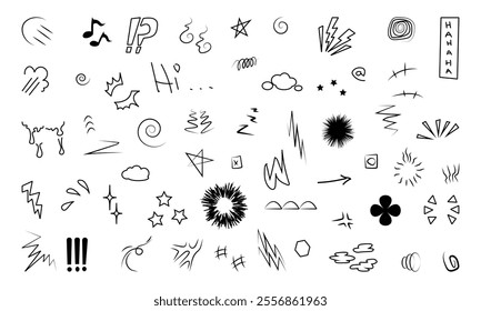 Line shape marker underline, arrow, heart brush element set. Hand drawn sketch marker. doodle art.