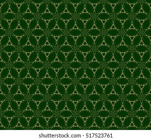 line and shape. seamless flower pattern. vector illustration. gold on green. for design invitation, textile, wallpaper.