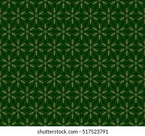 line and shape. seamless flower pattern. vector illustration. gold on green. for design invitation, textile, wallpaper.