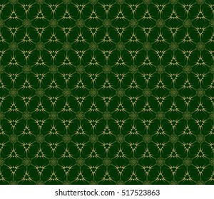line and shape. seamless flower pattern. vector illustration. gold on green. for design invitation, textile, wallpaper.